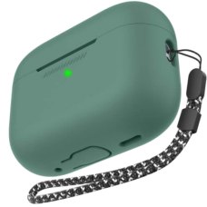 AhaStyle Silicone Case for AirPods Pro 2 with strap, Midnight Green